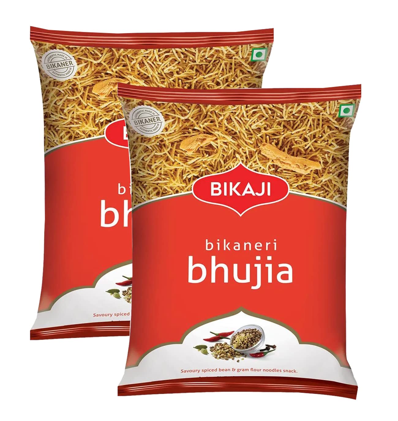 BikajiBhujia Snack 200g - Aslee Bikaneri Namkeen Anytime Snack Pouch - Traditional Indian Salty Savoury Crunchy, Crispy Snack (Pack of 2)