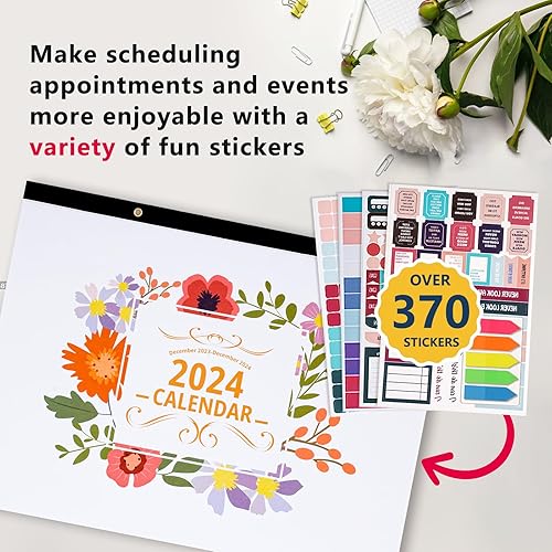 Miniatura 5 de Calendario de pared 2024-2024 para colgar en la pared, calendario grande 2024 con lista de tareas y notas, 320 calcomanías, calendario de 13 meses