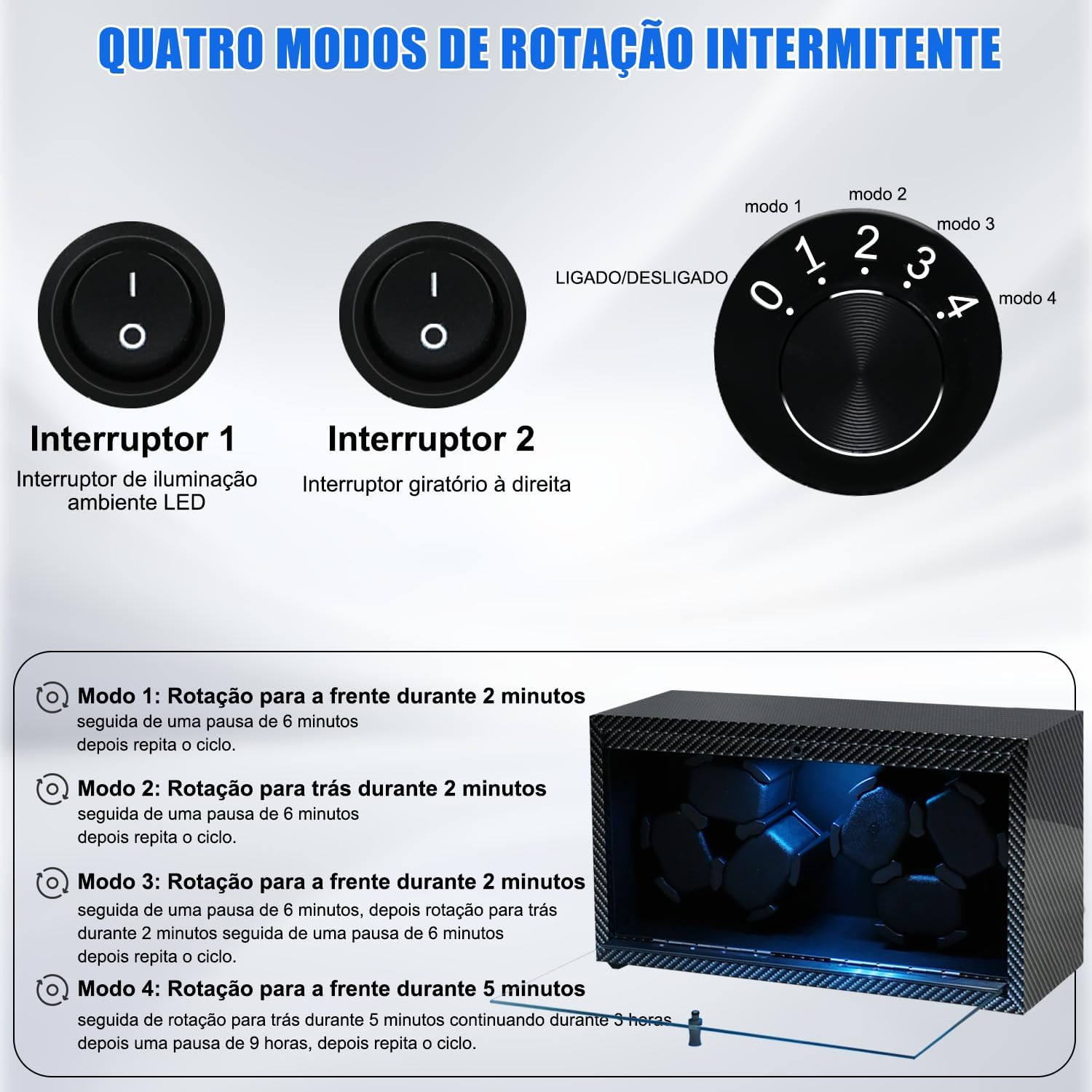 Enrolador de Relógio para 6 Relógios Automáticos, Caixa Automática de Relógios, Caixa Giratória de Relógio Automática com Luz LED, Caixa Giratória de Relógio Mecânico Enrolador de Relógio para 6 Relógios Automáticos, Caixa Automática de Relógios, Caixa Giratória de Relógio Automática com Luz LED, Caixa Giratória de Relógio Mecânico