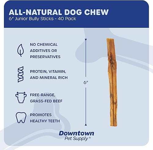Miniatura 2 de Downtown Pet Supply Thin Junior Bully Sticks (6 pulgadas  40 unidades)  Bully Sticks para perros pequeños y cachorros  Un solo ingrediente de larga