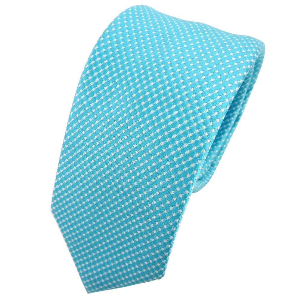 TigerTie narrow silk tie turquoise silver dotted - tie necktie silk