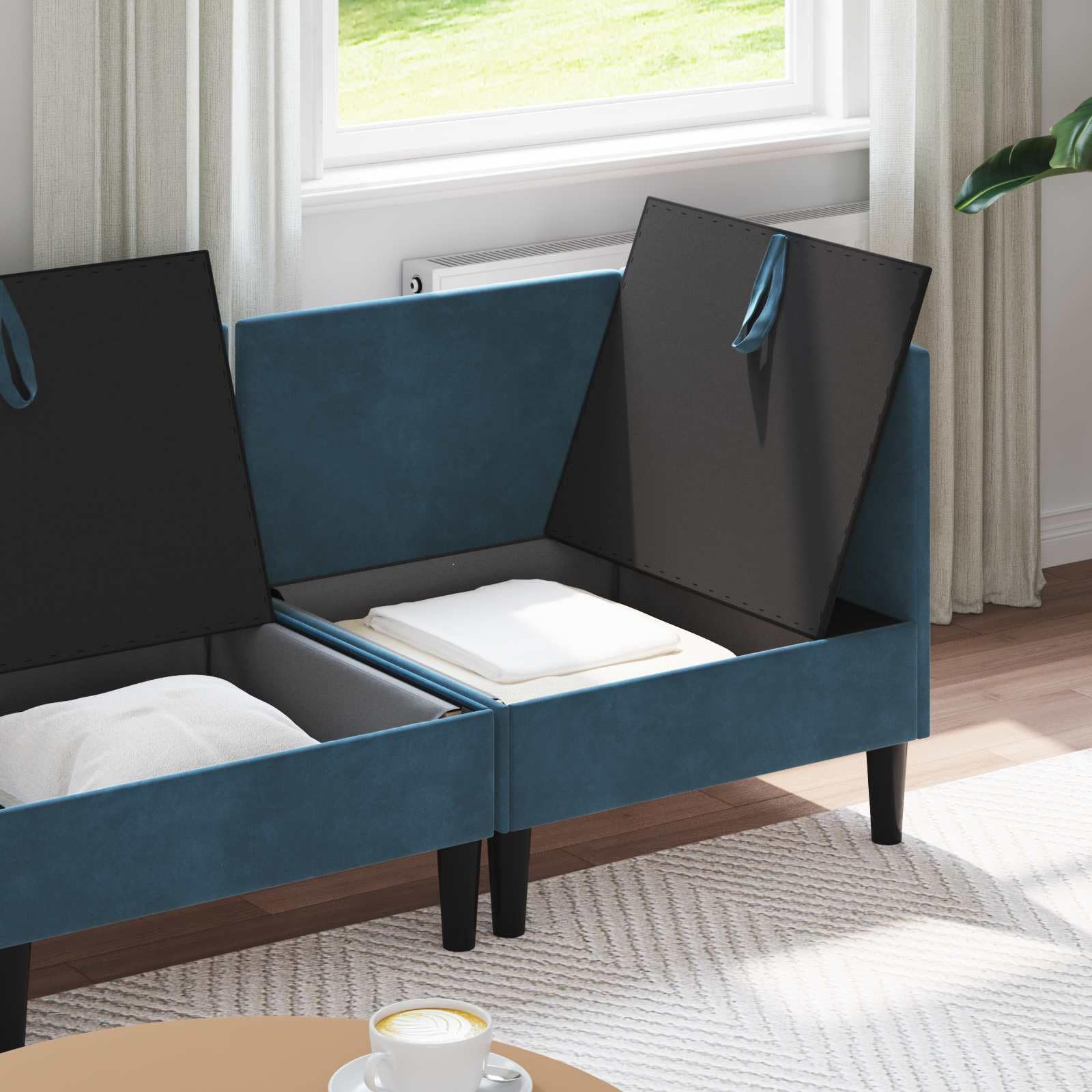 Conjunto de muebles de salón de 4 piezas, color azul terciopelo con