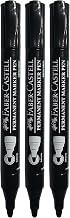Faber-Castell Permanent Marker Pens, BLACK, Bold Point (2.5mm), Pack of 3, Waterproof Dense Markers, Refillable, Writes n Marks on Most Surfaces