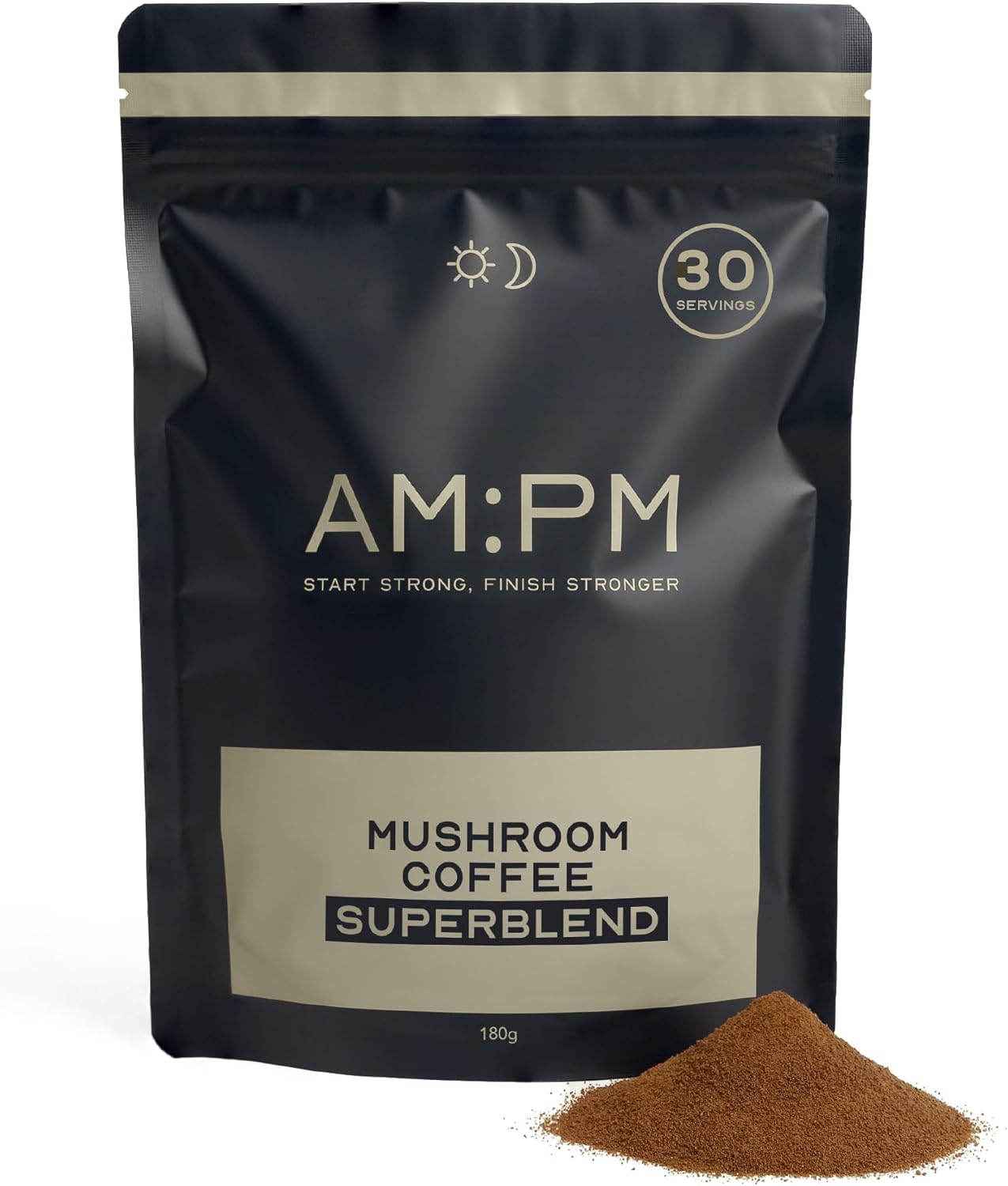 AM:PM Nutrition Mushroom Coffee – Lion’s Mane, Reishi & Cordyceps Organic Coffee Alternative – Healthy Energy & Focus Boost – A Blend of Arabica & Robusta with Functional Mushrooms – 30 Servings