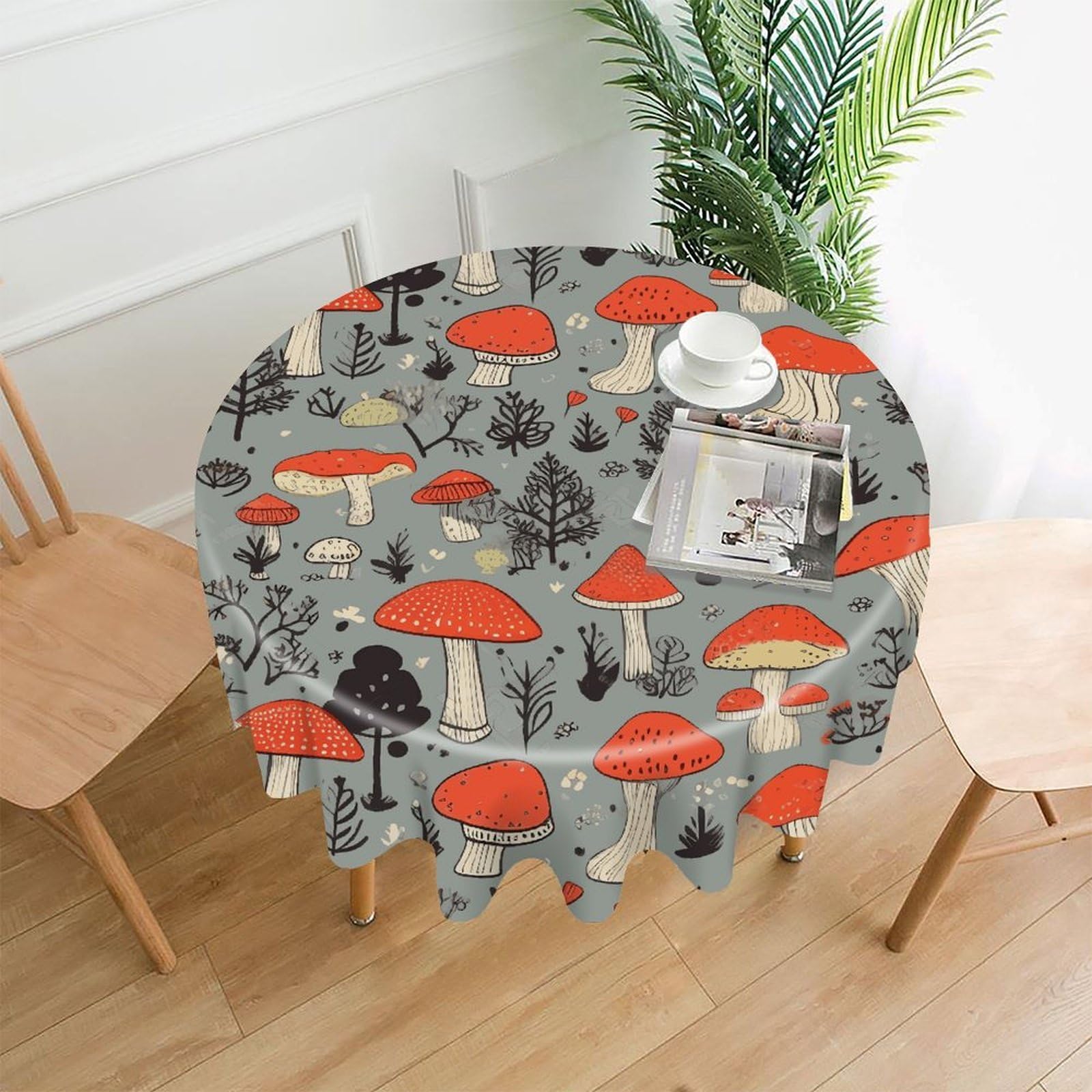 FekiLoot Mushroom2 Round Tablecloth Cover 60 Inch Wrinkle Free Washable Polyester Fabric Table Cover Decorative Round Table Cloth for Home Dining Kitchen Party Farmhouse