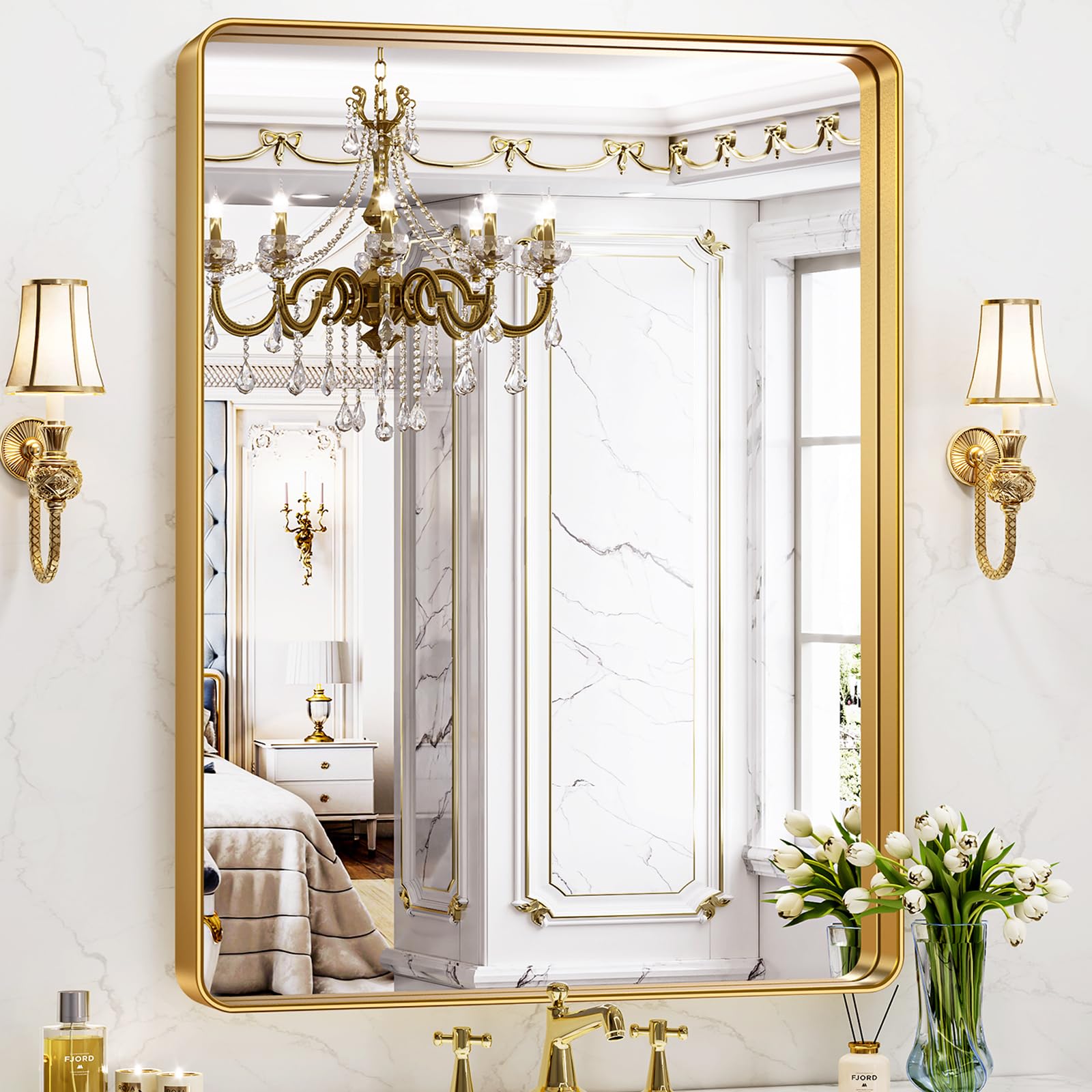 Brightify Gold Bathroom Mirror, 22x30 Inch Gold Bathroom Vanity Mirror
