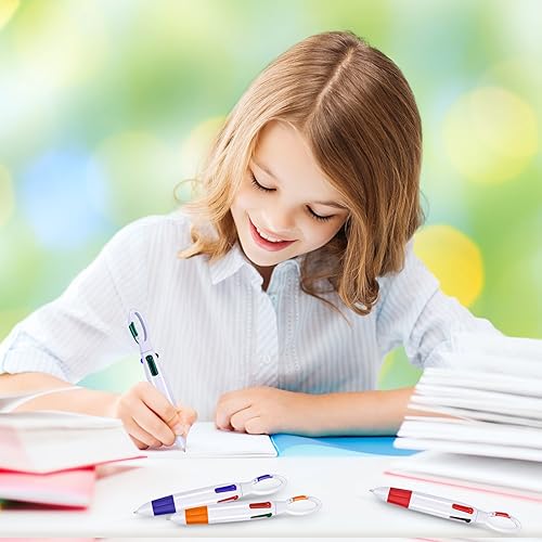 Miniatura 5 de TecUnite 15 bolígrafos retráctiles multicolor, 4 bolígrafos de color neón en uno con llavero de hebilla en la parte superior para suministros