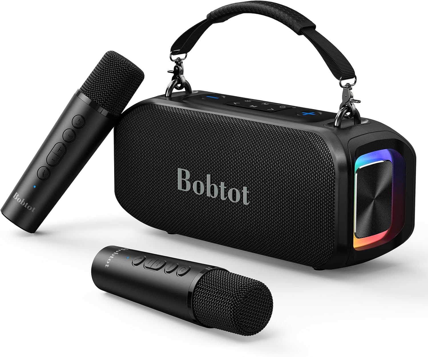 Bobtot Portable Bluetooth Speaker with 2 Wireless Microphones 40W Peak Outdoor Speaker IPX6 Waterproof Speaker with Handle Stereo Loud Sound, 8000mAh Battery for Kids, Home & Outdoor Party