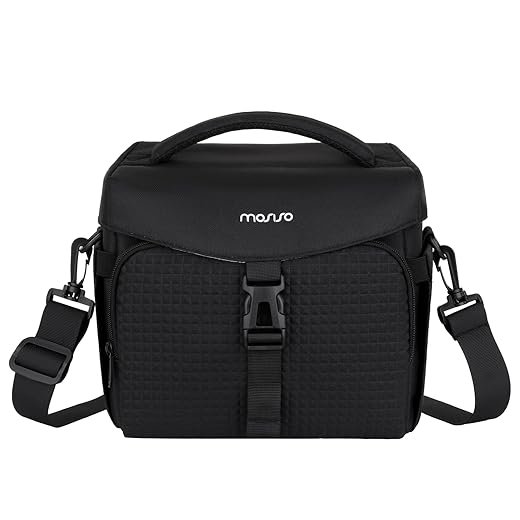MOSISO Camera Bag for Photographers, Photography Shoulder Bag for DSLR/SLR/Mirrorless Cameras, Camera Case with Front Square Grid Pocket&Rain Cover&Bottom Tripod Holder for Canon/Nikon/Sony, Black