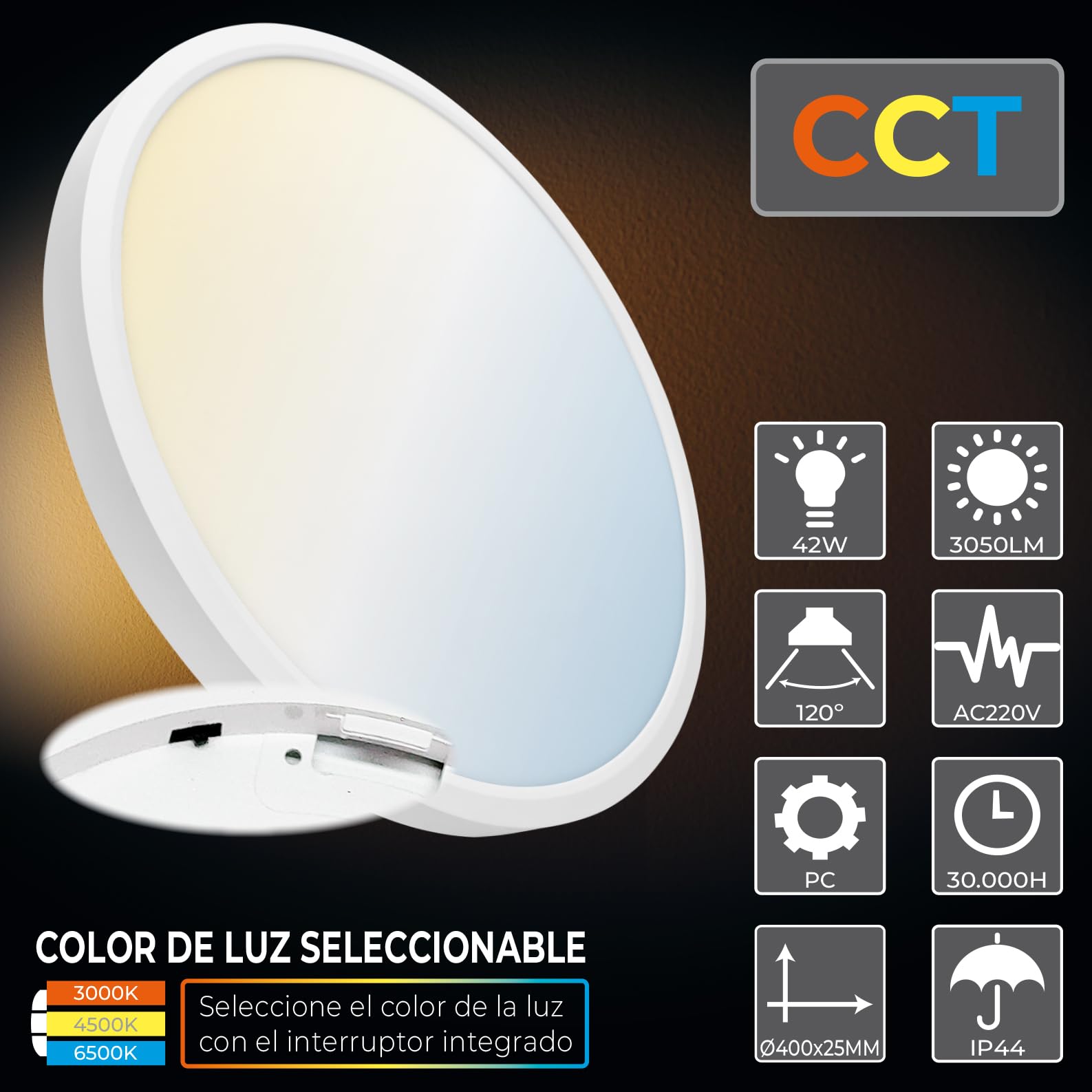 LED ATOMANT 2x Plafón LED Redondo Superficie 40cm 42W CCT 3000-6500K IP44 | 3050 Lumenes, Diametro 400mm