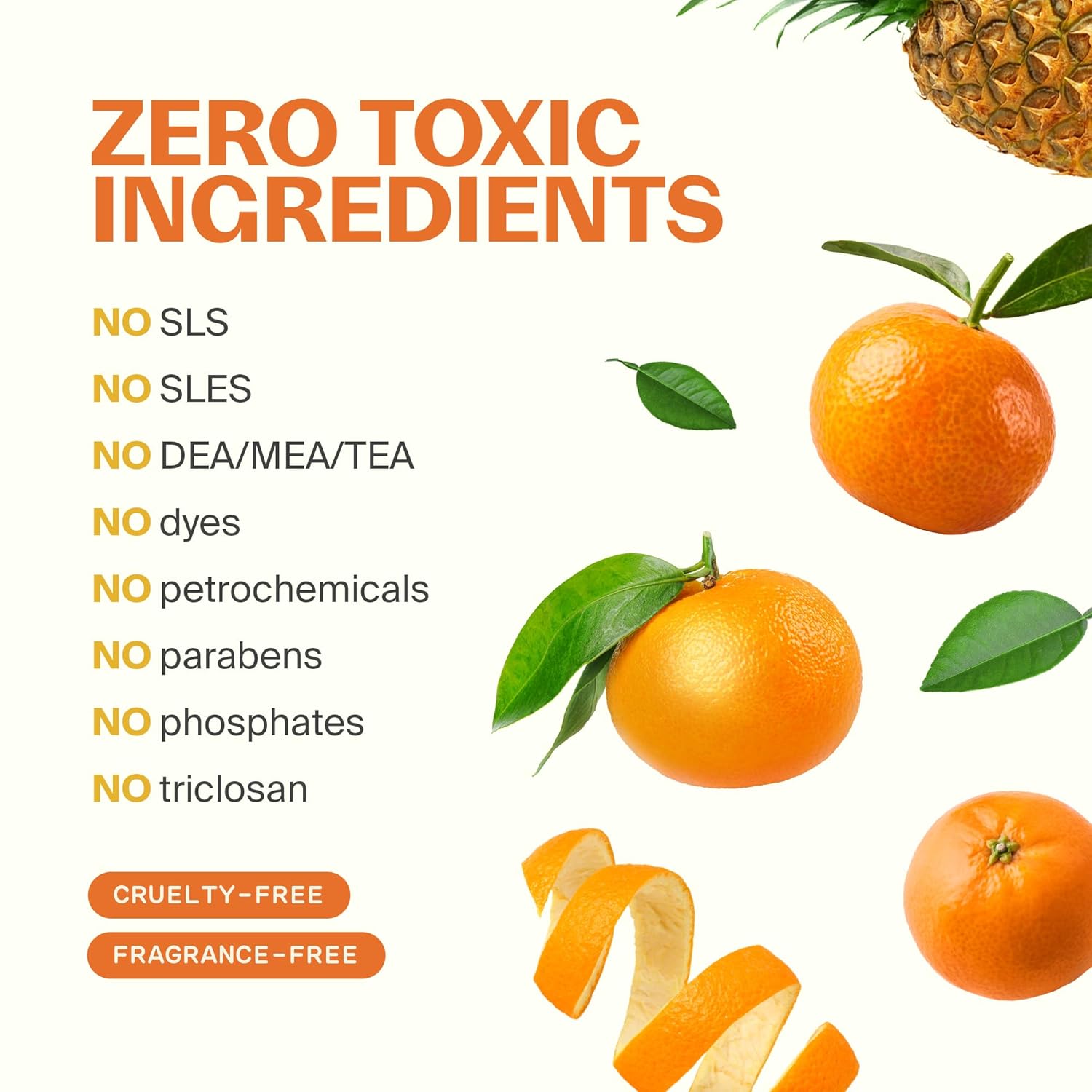 Fuwa3e Pineapple Enzyme Natural Foam Hand Wash Tangerine - 10.1oz 3 Pack - 99% Organic Hand Wash Soap with Fermented Pineapple Peels - Non Toxic Hand Soap Sensitive Skin Safe With Pure Essential Oil