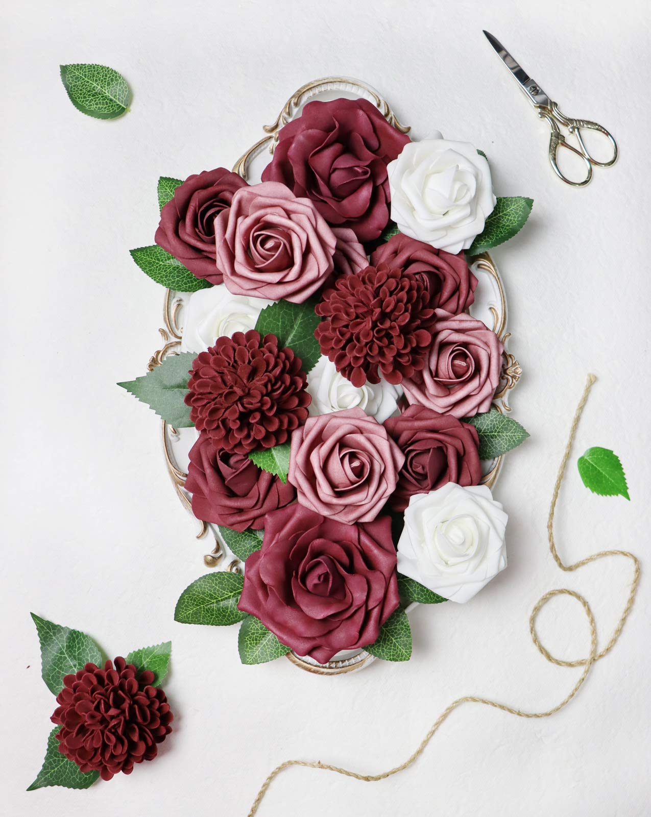 Amazon｜D-Seven 造花 コンボ ワインレッド 茎付き DIYウェディング