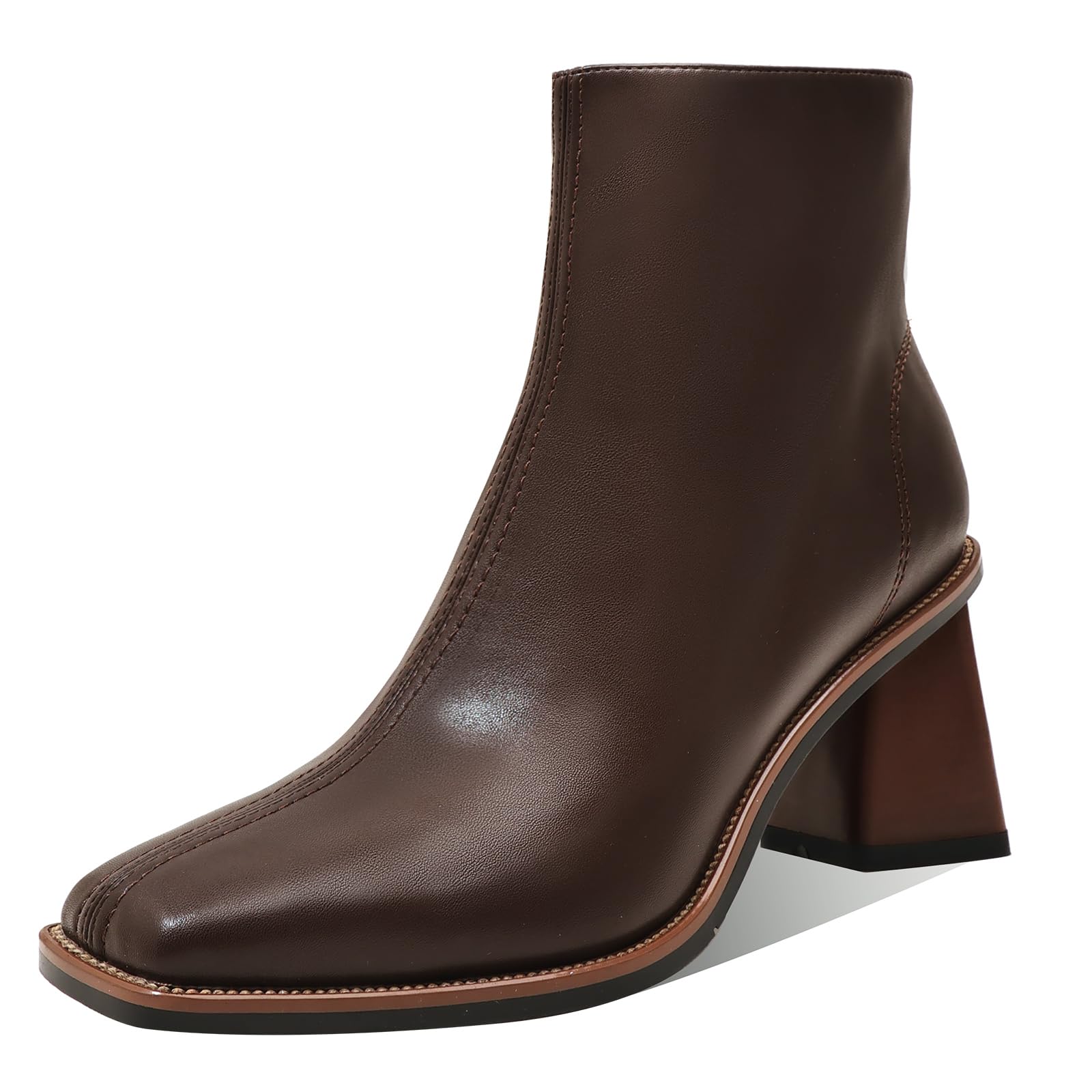 Womens Ankle Boots Chunky Mid Heel Booties Retro Square Pointed Toe Side Zipper Short Boots Heeled Shoes for