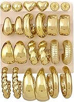 12 Pairs Chunky Gold Hoop Earrings for Women - Trendy Gold Plated Hypoallergenic Huggie Hoops Set, Lightweight Stackable Twisted Hoops
