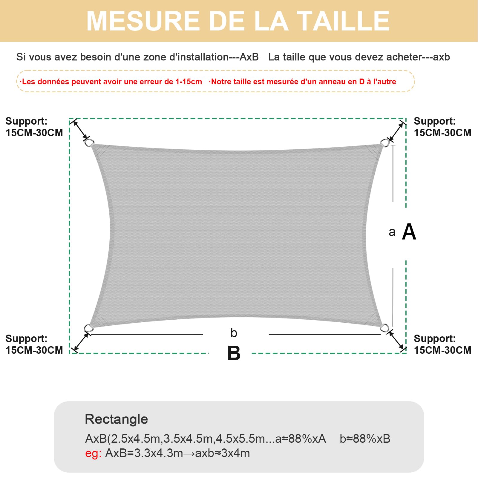 HENG FENG Voile d'ombrage Rectangulaire 2,5x3m, Anthracite | Toile Ombrage Respirant en HDPE, 95% Protection UV, cordon inclus,résistant pour Jardin, Terrasse, Extérieur