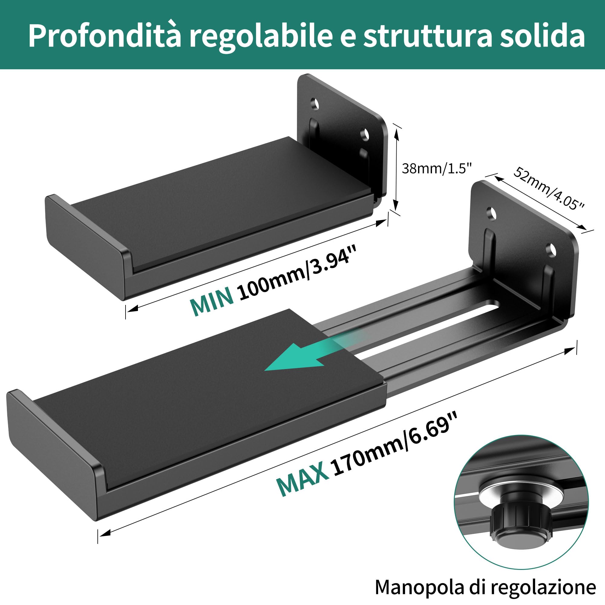 HomeMount Soundbar - Supporto da parete per TV, regolabile soundbar da parete fino a 170 mm di profondità, supporto da parete per altoparlante fino a 15 kg con cuscinetti EVA, universale compatibile