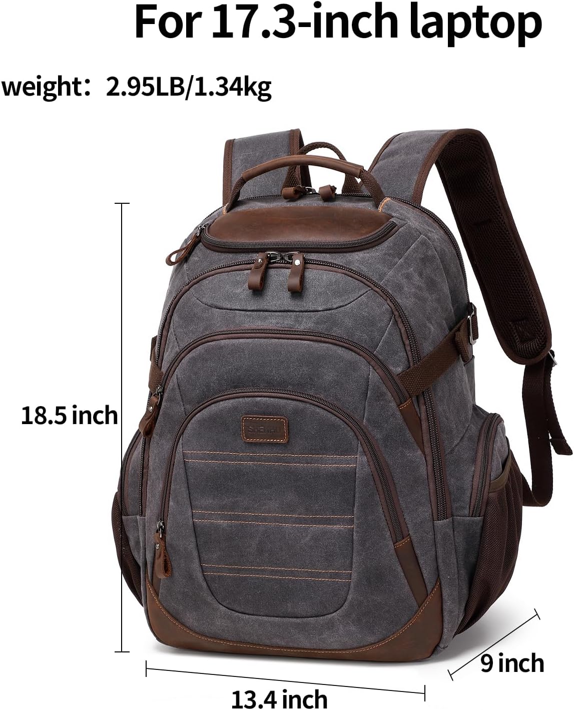 Travel Laptop Backpack 17.3 inch XL Computer Backpack for Men Waxed Canvas College Daypack Business Backpack Black Gray - Image 4