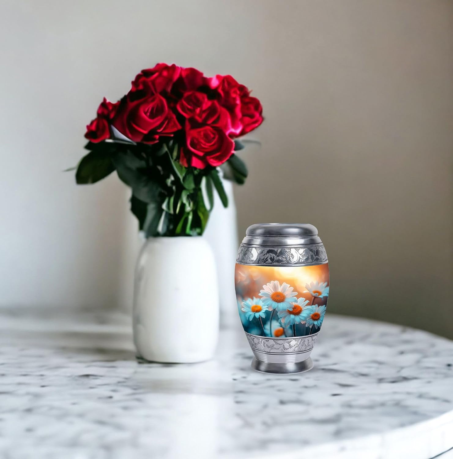 Daisies Flower Urn - Memorial Keepsakes for Ashes - Small Urn for Human Ashes - Decorative Urns for Human Ashes - Urns for Cremation Ashes - (Size - 3inch,1pcs)