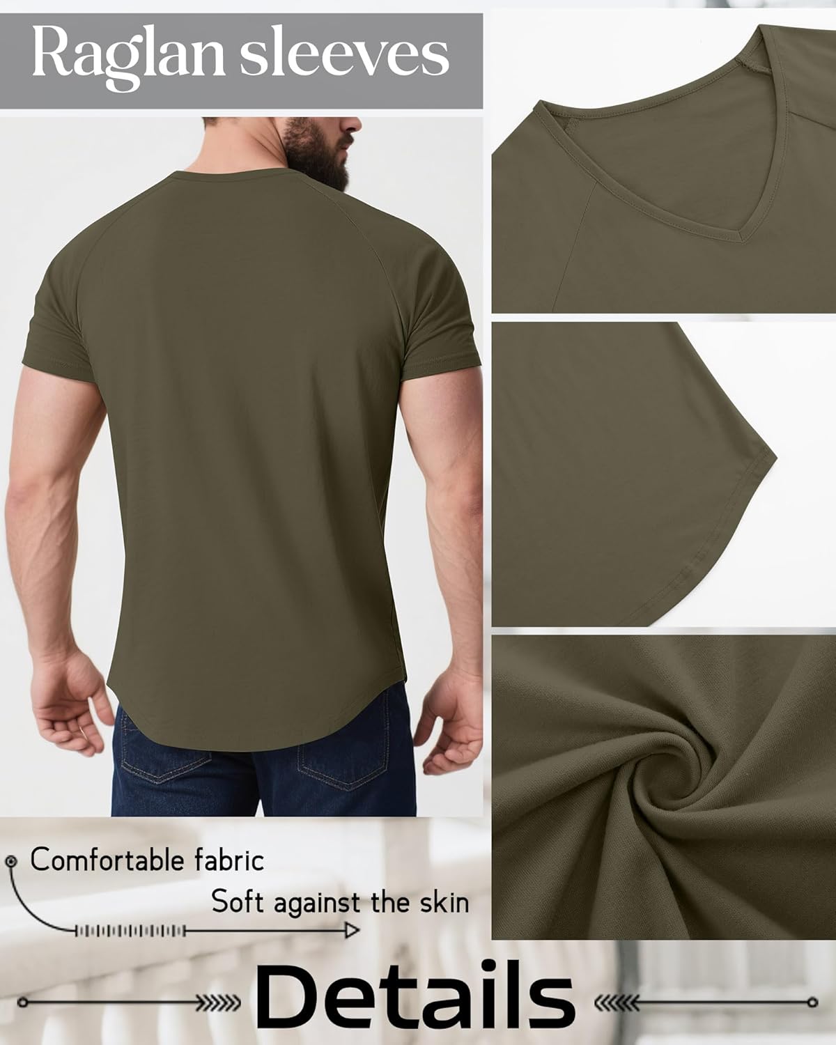 Riyiper 3 Pack Men's Big and Tall T-Shirts V Neck Short Sleeve Plus Size Tops Raglan Casual Stretch Summer Basic Tee Shirts - Image 6