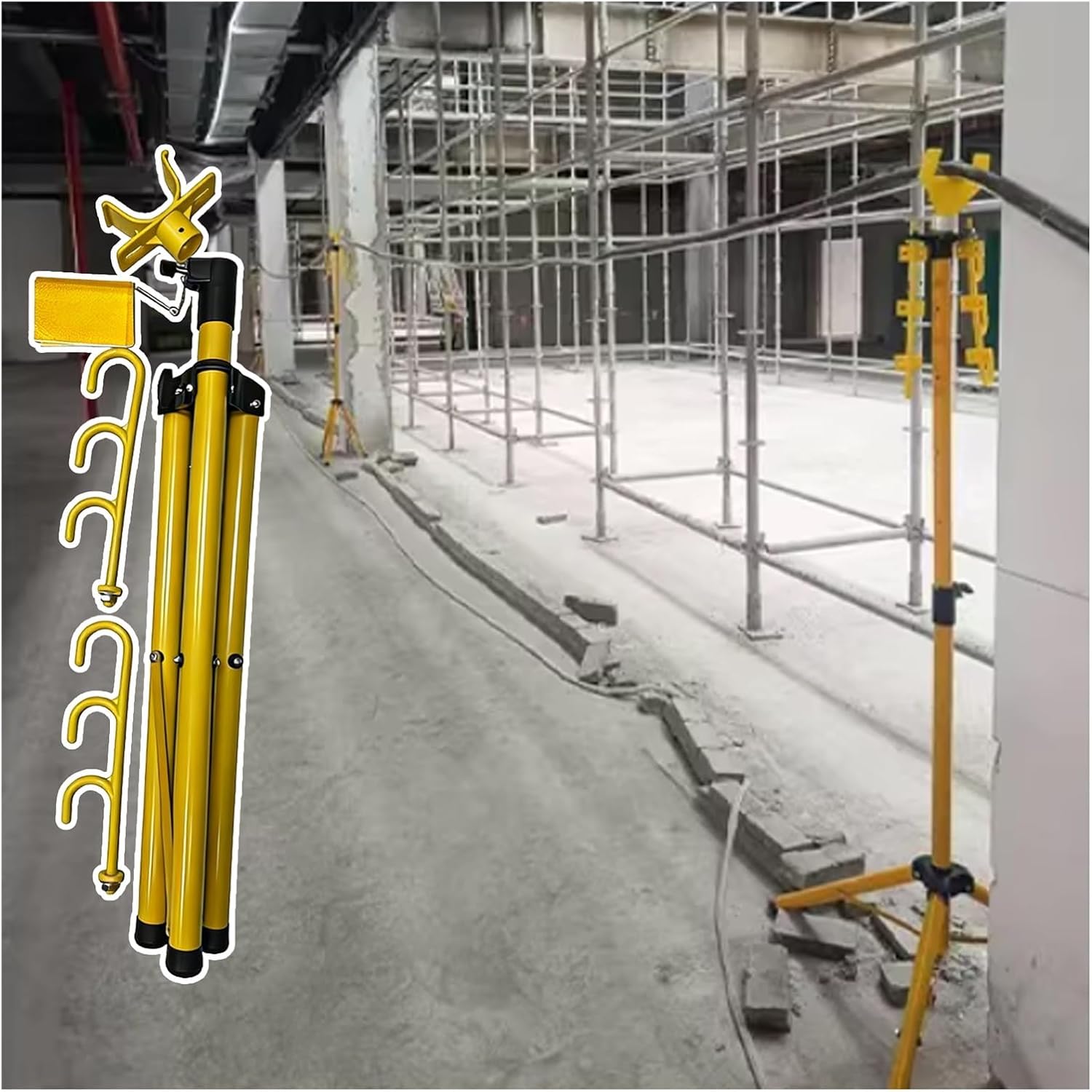 110KV Insulated Cable Stand for Temporary Wiring，Yellow Collapsible FRP Cable Support with 6 Hooks，Telescoping Insulated Cables Rack Tripod Stand 9.8ft(Tallest 78 7/10 in(2m))
