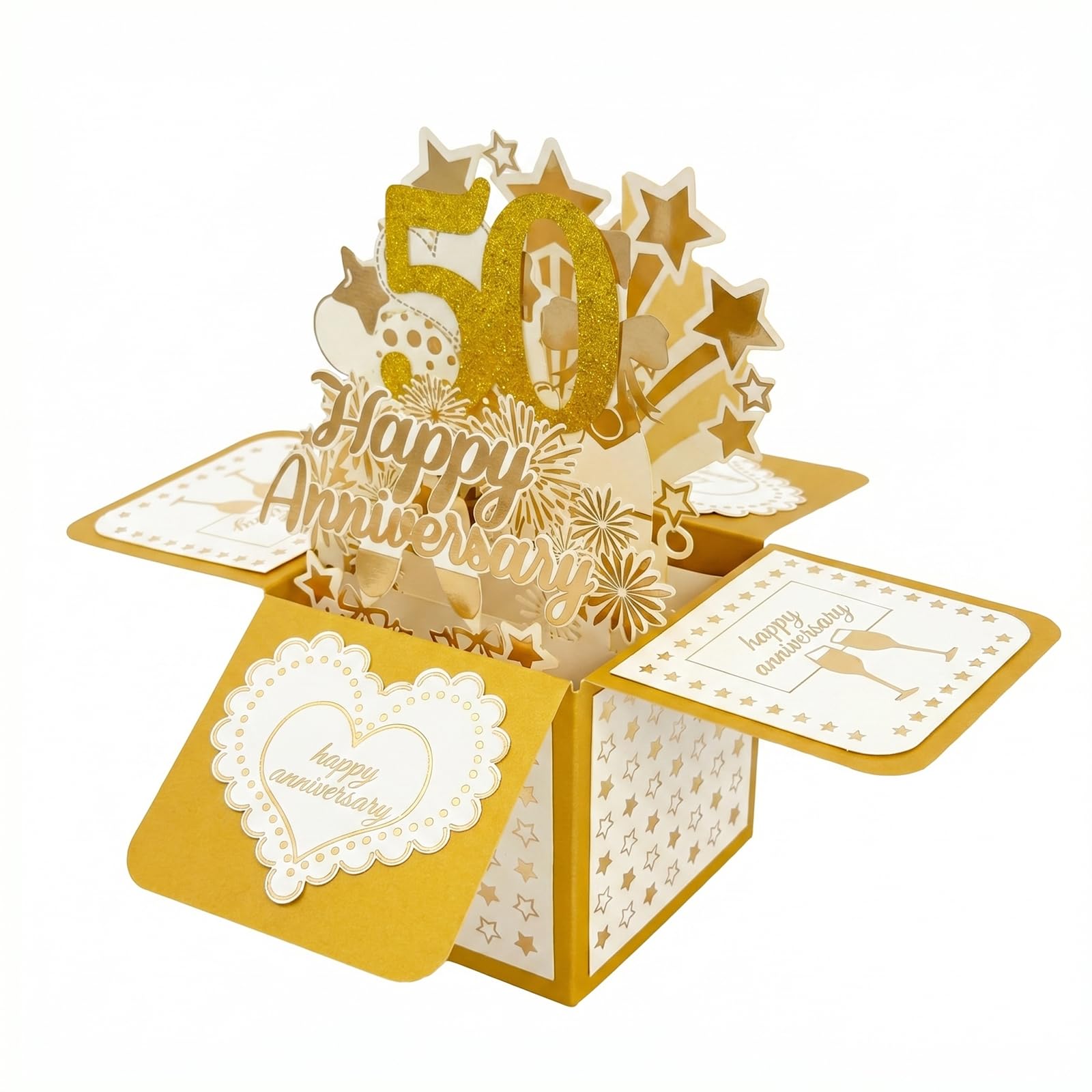 Geukmun 50th Wedding Anniversary Cards - 50th Wedding Anniversary Pop Up Gifts with Envelope for Parents Wife Husband Celebrating 50 Years Marriage Milestone Wedding Commemorative Gift