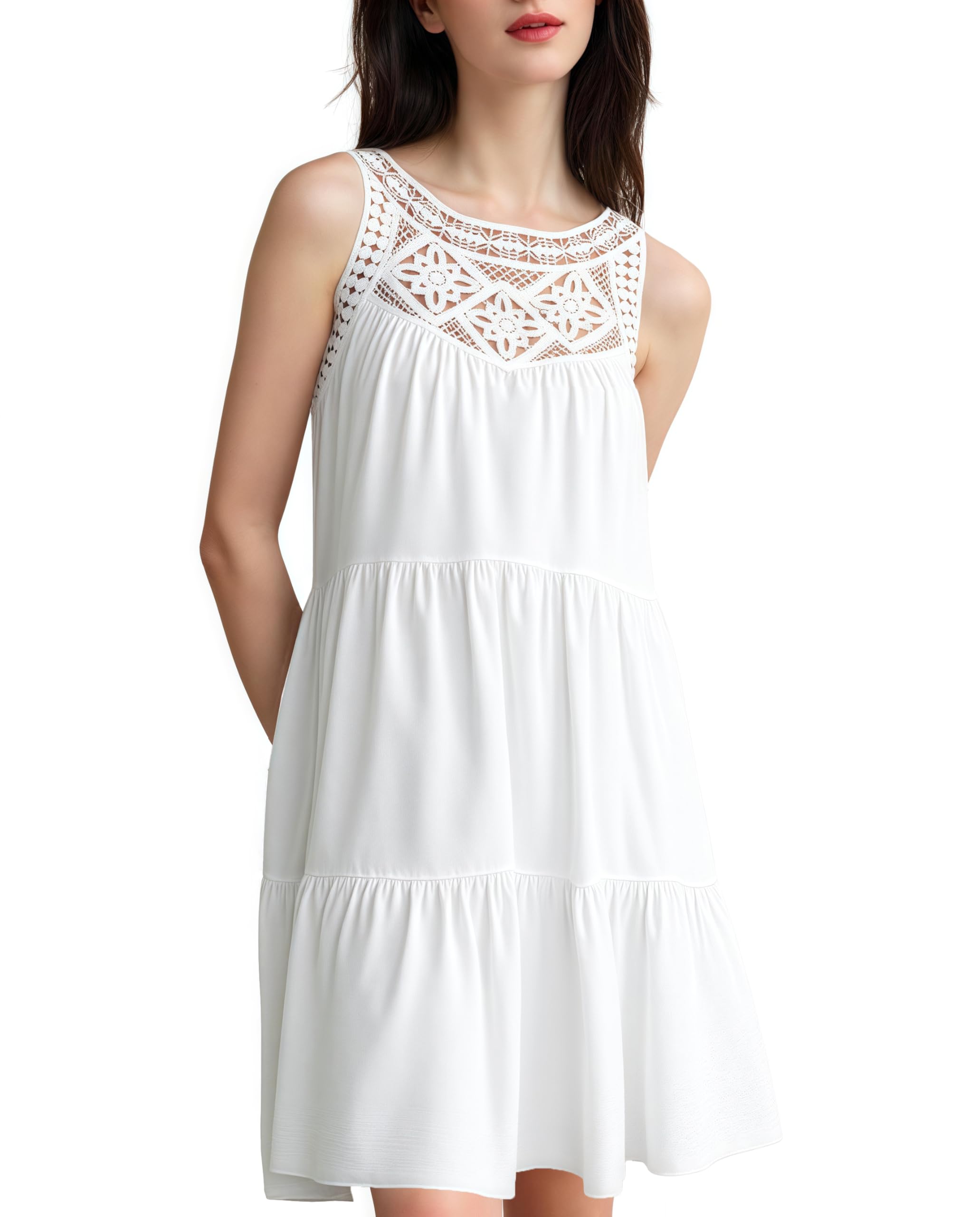 Mettclasi Women's Summer Crochet Tiered Halter Dress, Loose Fit Casual Hollow Out A-Line Sundress Boho Beach Vacation Dress