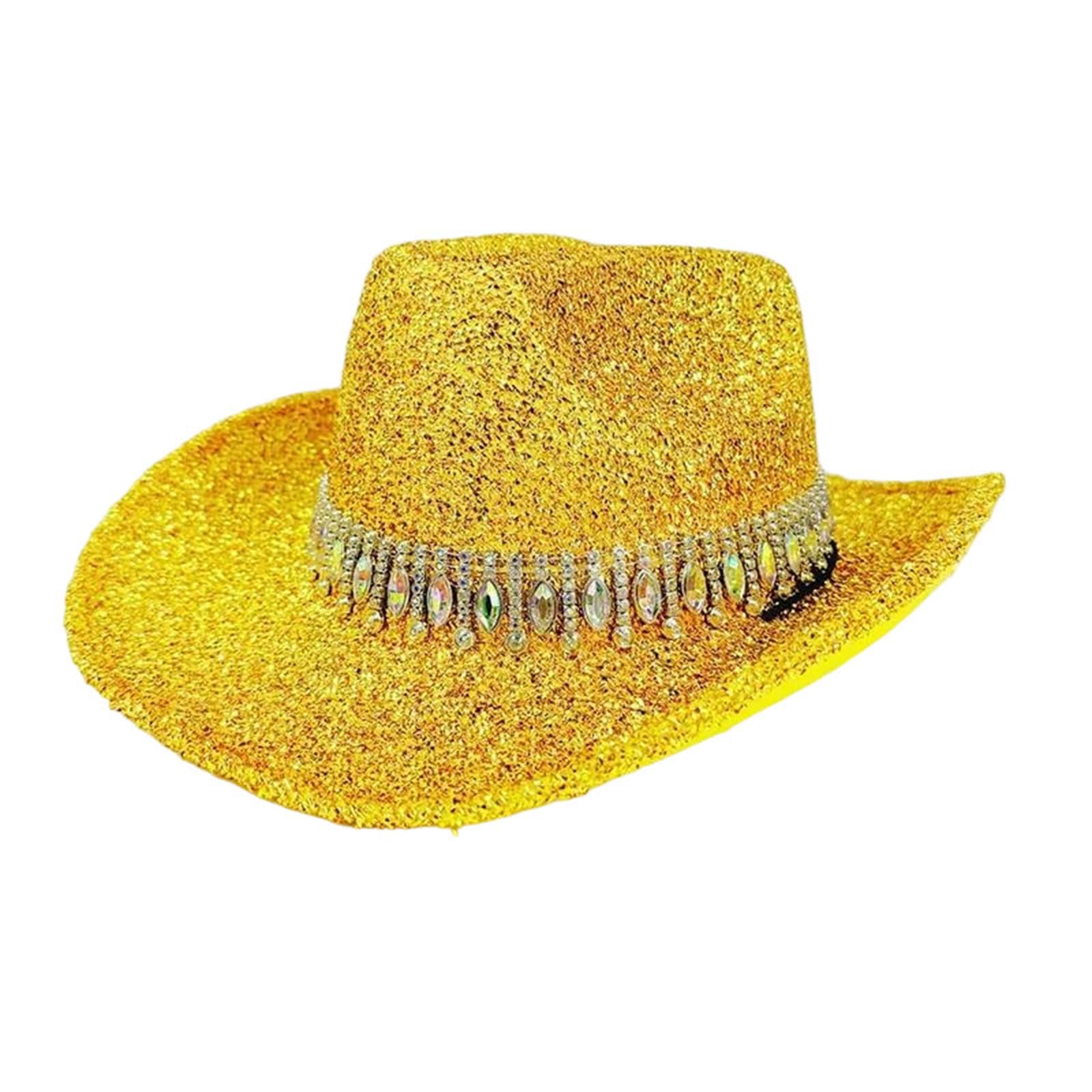 EYRMQWJPC Wide Brim Sun Hat, Women's Rhinestone Cowgirl Summer Western Wide Brim Sun Hat Multicolor(Gold)