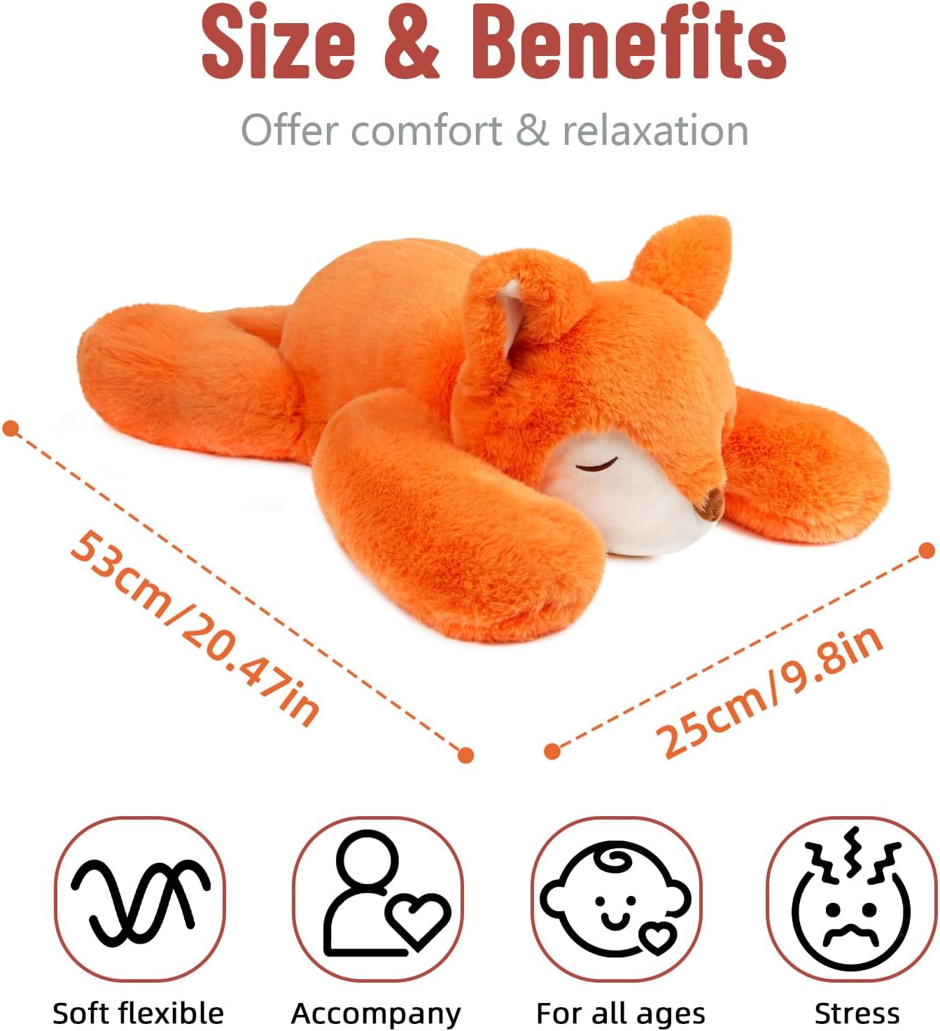 Niuniu Daddy 20" | 3.3 Pound Fox Weighted Stuffed Animals, Giant Fox Sensory Body Pillow Plush Toy, Heavy Weighted Lap Animals with Adults Kids & Soft Squishy Fur for Birthday - Image 12