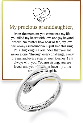 Granddaughter Hug Ring by Hope Rings Inspirational 999 Pure Silver & 304 Stainless Steel Jewelry with Always With You Message Adjustable Ring for Women Tarnish Free Jewelry Gift for Her Birthday Gift for Her
