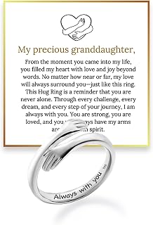 Granddaughter Hug Ring by Hope Rings – Inspirational 999 Pure Silver & 304 Stainless Steel Jewelry with “Always With You” Message – Adjustable Ring for Women – Tarnish Free Jewelry Gift for Her – Birthday Gift for Her