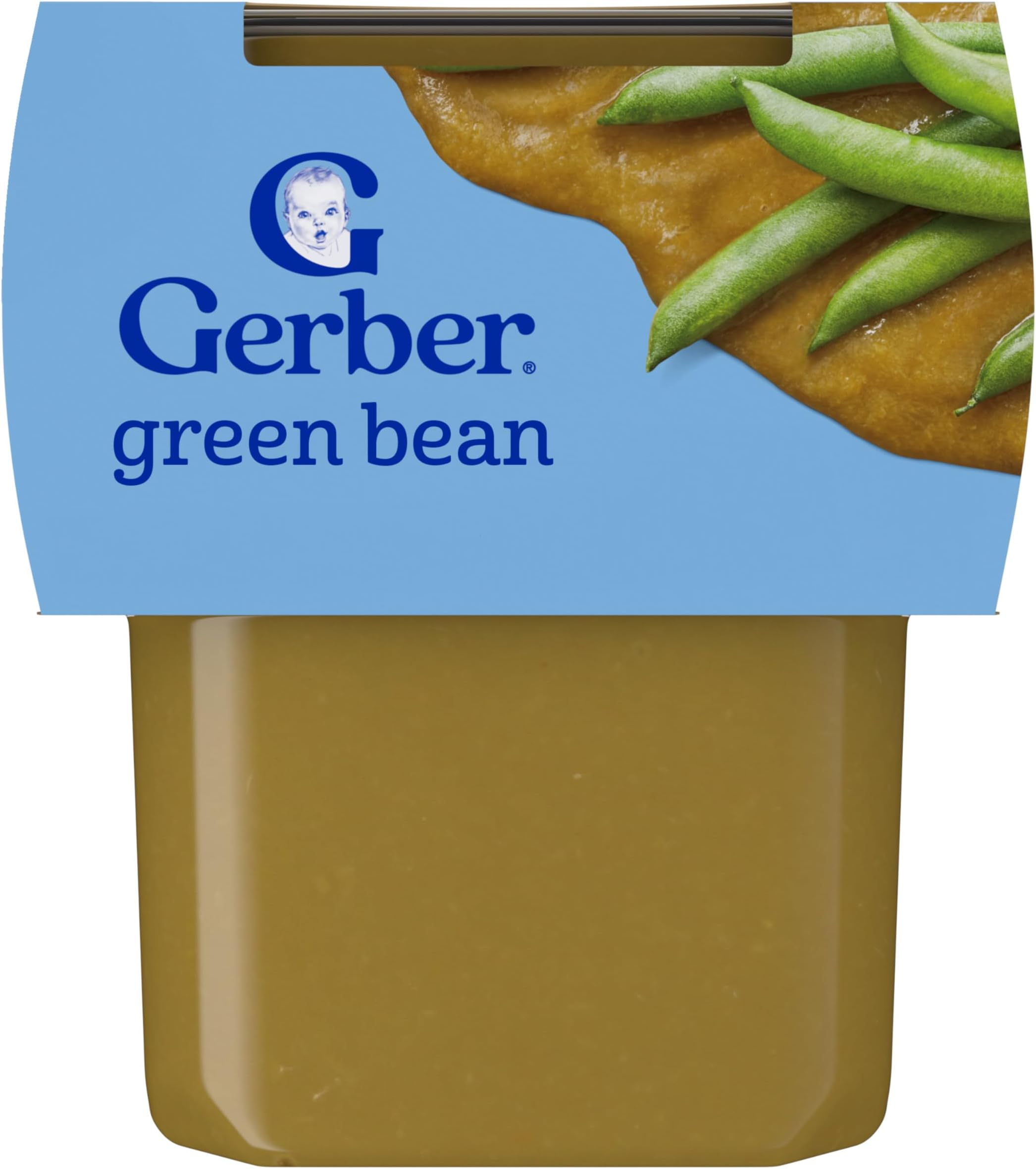 Gerber Stage 2 Baby Food, Green Beans Puree Tubs, No Added Salt, No Artificial Colors or Flavors, Baby Puree, 16-Pack