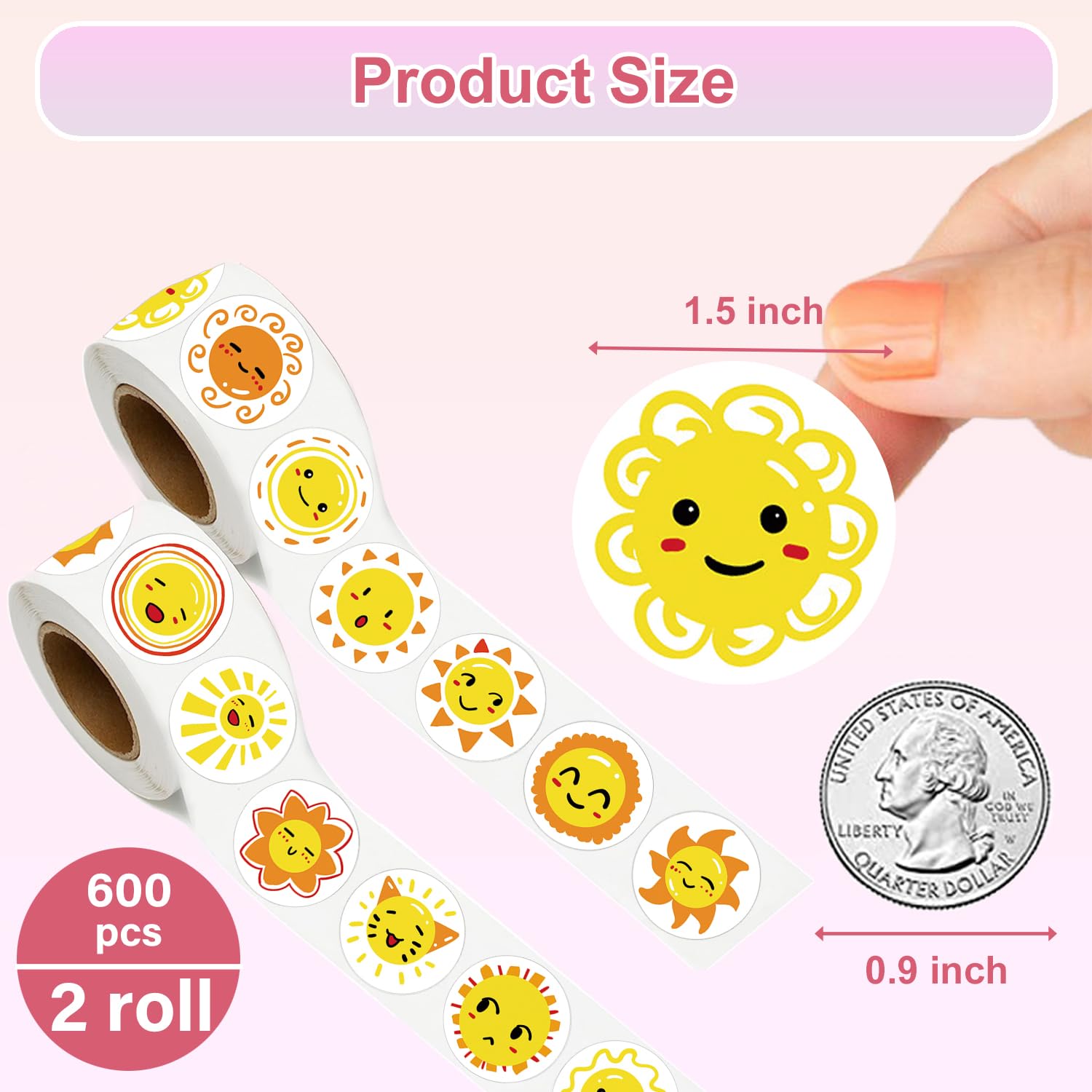 Amazon.com: UVUXO 600 Pcs Sun Face Stickers Rolls for Kids-Round