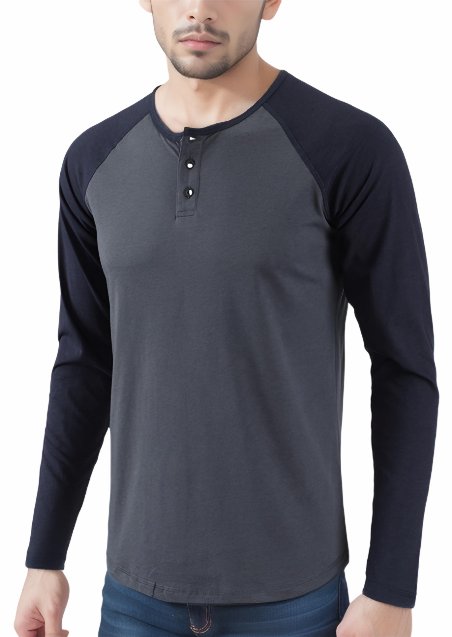 HARBETH Men's Casual Long Sleeve Henley Shirt Raglan Fit Active Sports Baseball T-Shirts Tee