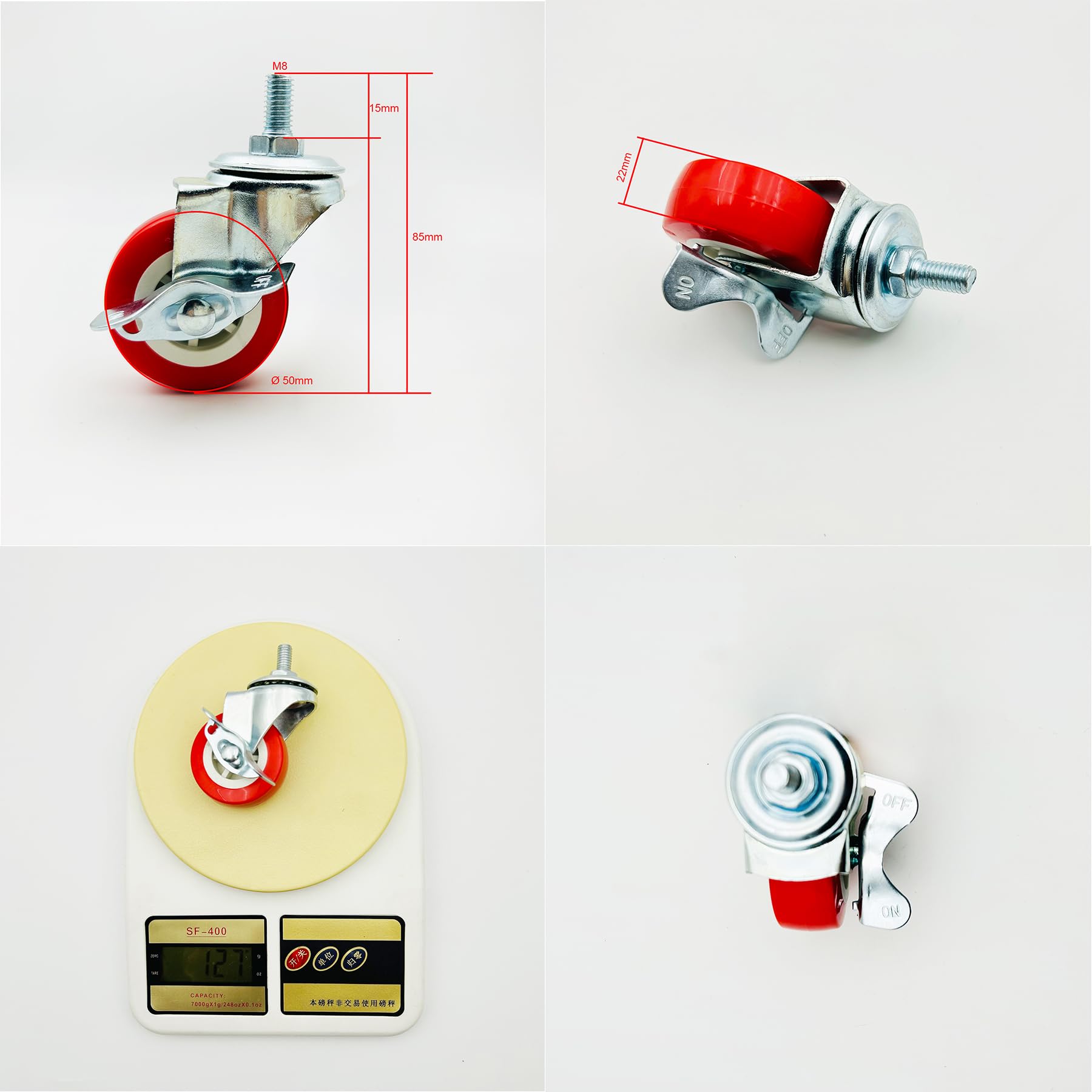Ruedas Giratorias de PU con Freno 360° Ø 50mm IC4214A Paquete de 4 para Muebles Armarios