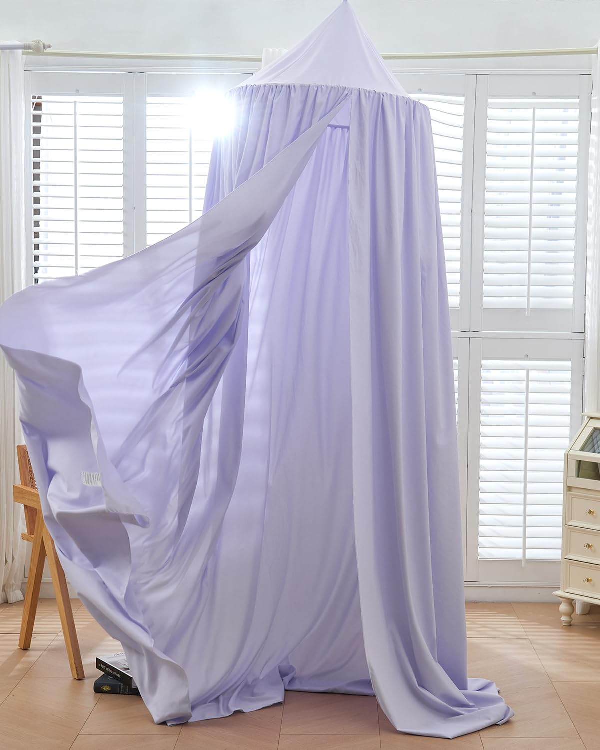 Surwin Ciel de Lit pour Bébé Enfants, Moustiquaire Ronde Rideau Baldaquin Dôme Princesse Tente de Lit, Dressing Maison de Lecture Maison de Jeux Décoration Chambre d'enfant Filles - Violet