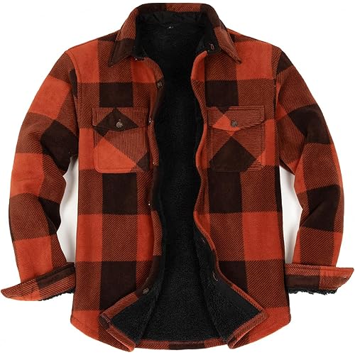 ZENTHACE Men's Warm Sherpa Lined Fleece Plaid Flannel Shirt Jacket(All Sherpa Fleece Lined)
