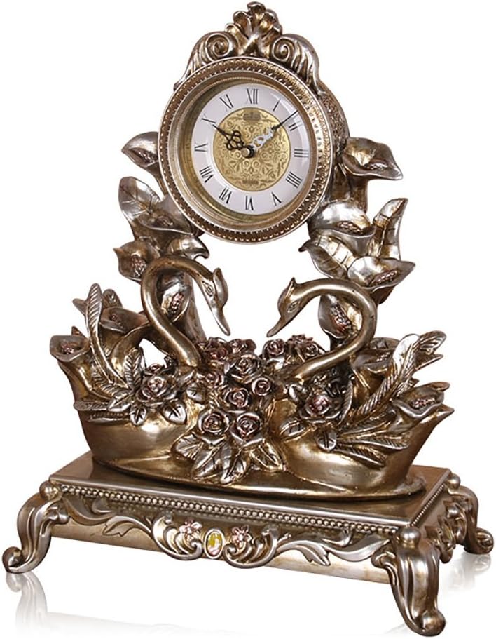 European Retro Mantel/Mantle Rhythm Quartz Clock swan Living Room Desk Shelf Clocks Decoration (Color : Light Yellow)