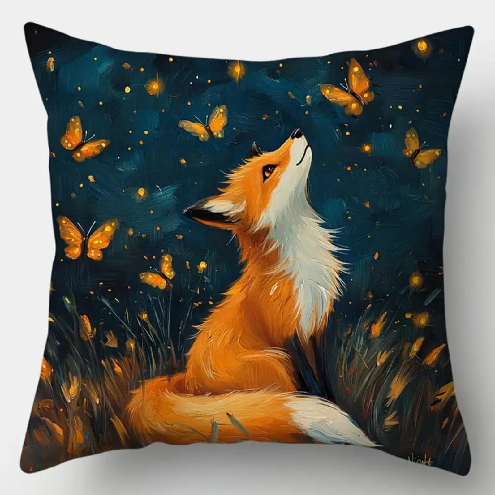 XDEGHUANGSS Fox Latch Hook Throw Pillow Kits for Adults,Butterfly Easy DIY Cushion Pillowcase Cross Stitch Latch Hook Rug Kits with Pre Printed Canvas Crochet Yarn Kit Needlework Crafts,43x43 cm