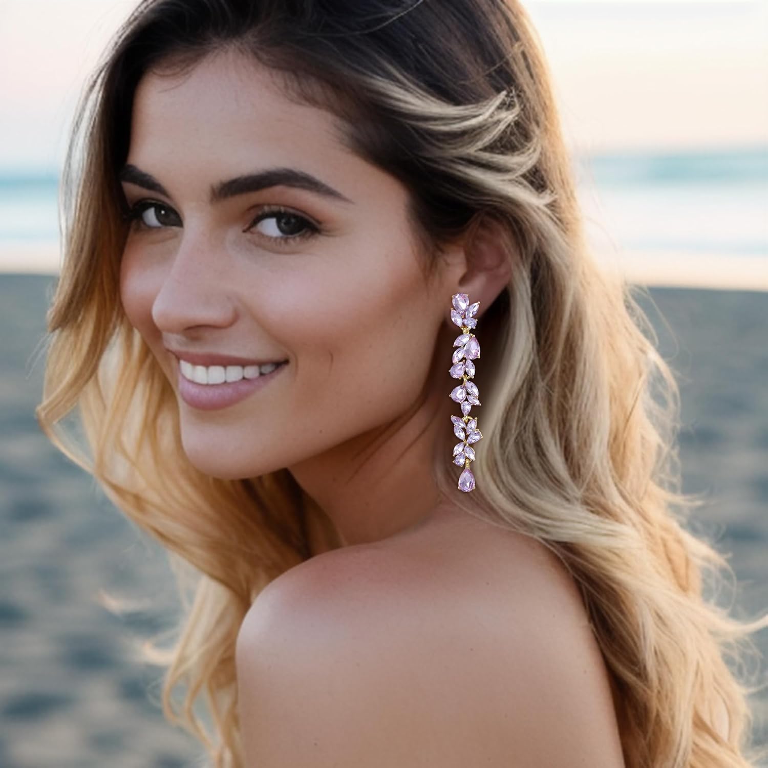 EVER FAITH Wedding Rhinestone Crystal Chandelier Earring for Women Brides, Art Deco Marquise Teardrop Bridal Long Dangle Drop Earrings for Prom - Image 3