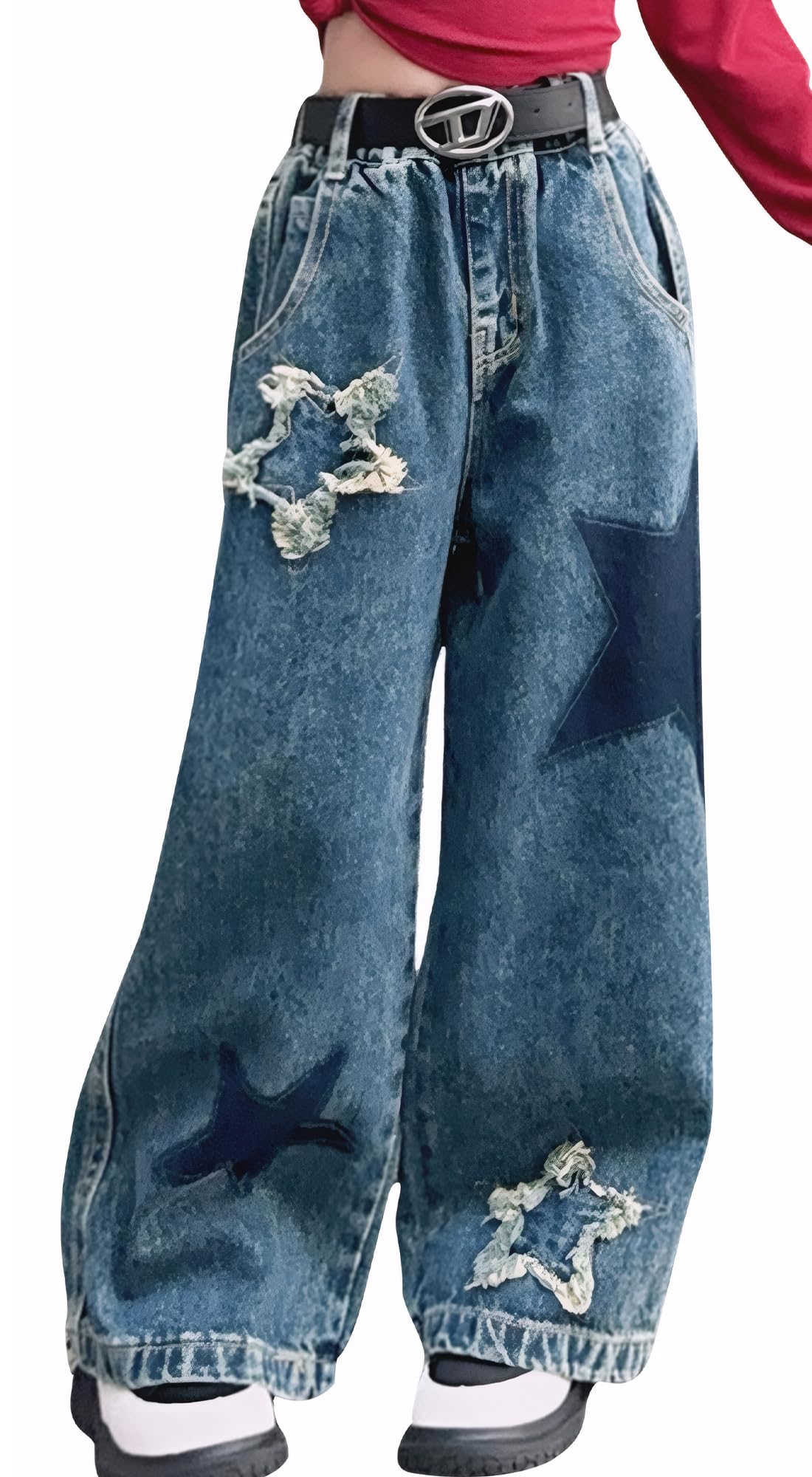 SEAUR Jeans de pierna ancha para niñas, pantalones holgados Y2K con cintura elástica, pantalones casuales sueltos de mezclilla con bolsillos, pantalones cómodos