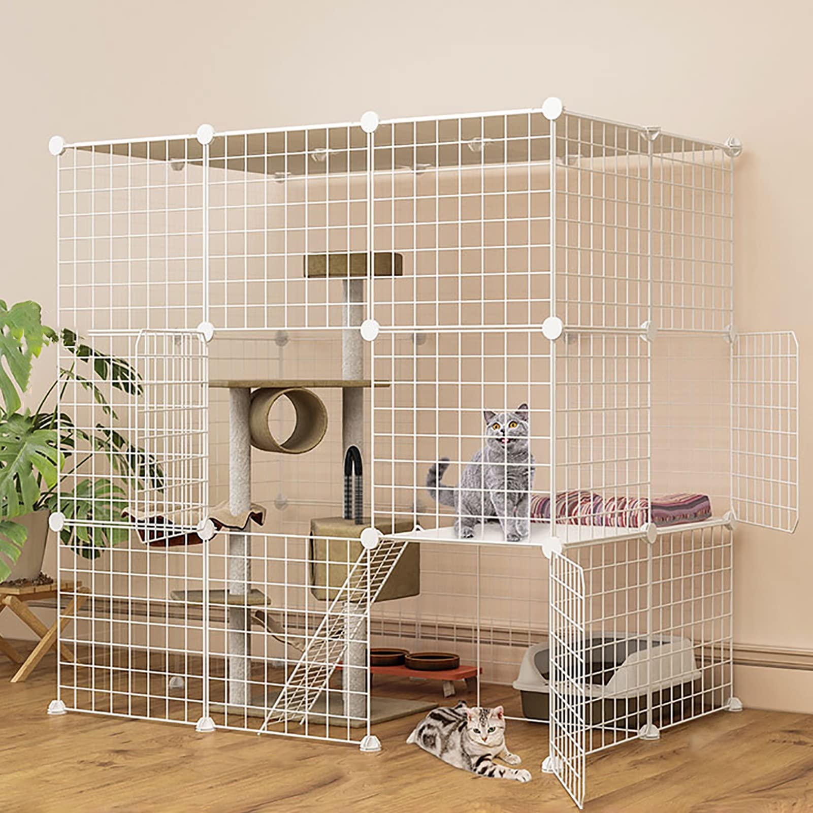 asdchZen Cat Cage Metal Cat Ferret Enclosure Chinchilla Cage Ramp/Ladders/Hammock For Pet Closed Cat Cage With Litter Box,C,111 * 75 * 109 Cm,White,White-111x75x109 Square