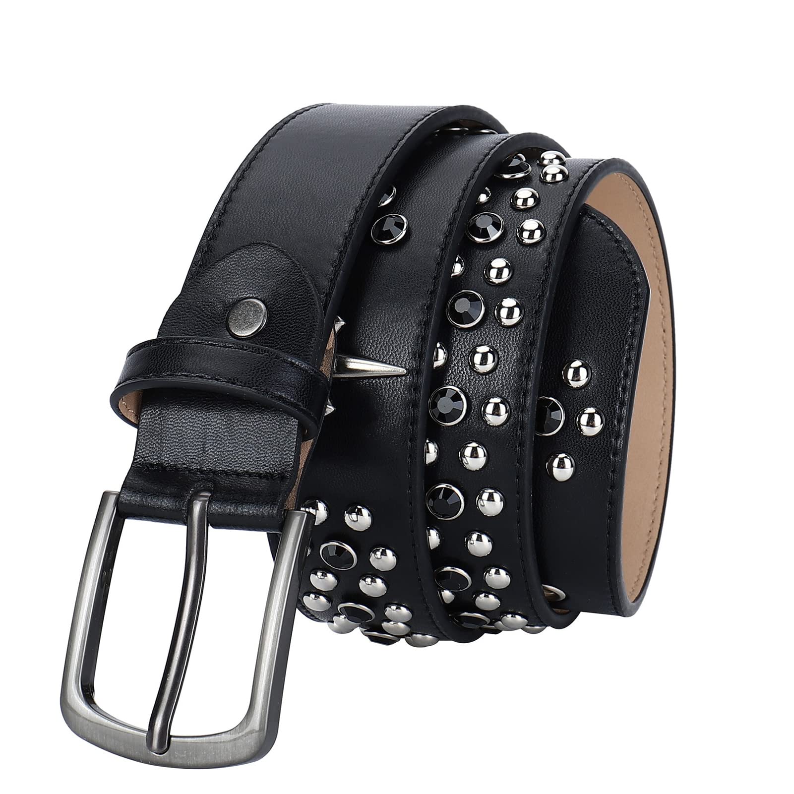 Cinturón de cuero de vaca RBUDSPOLF con tachuelas retro y hebilla circular de 38 mm