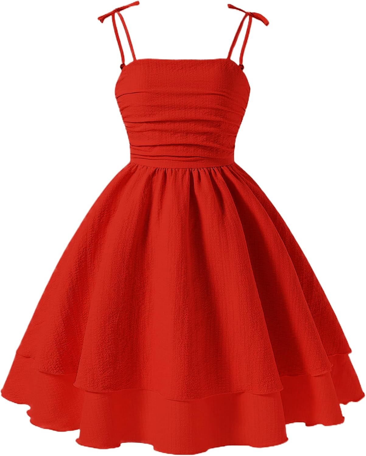 Happy Cherry Girls Spaghetti Strap Smocked Dress Layered Beach Sundress A-Line Midi Dresses 8-13 Years
