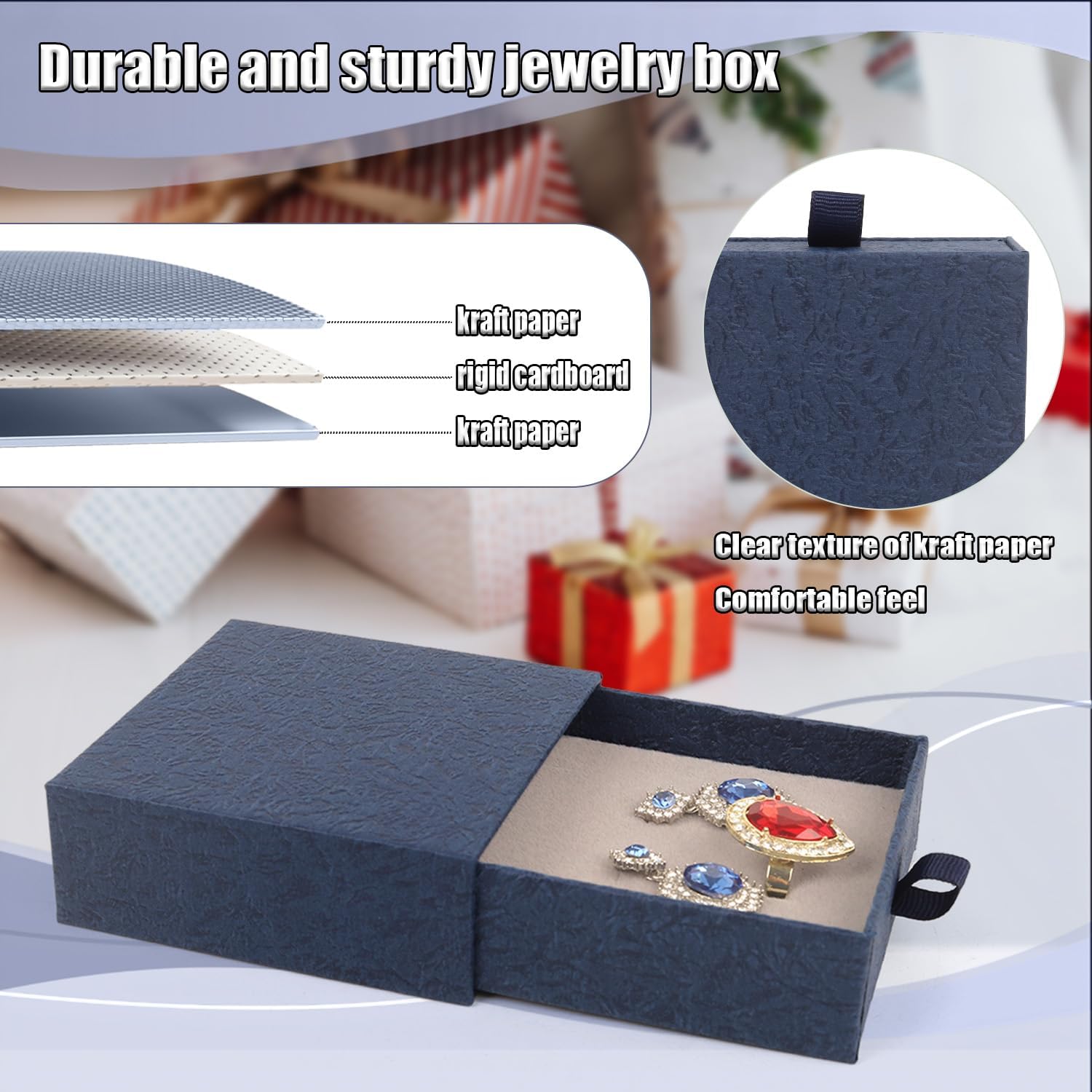 Jewelry Gift Box, 12-Pack Necklace Gift Box Drawer Jewelry Box Bangle Necklace Case For Earrings & Rings, Stylish Necklace Bracelet Organizer, 3.5 x 3.5 x 1.25 Inches (Dark Blue) - Image 4