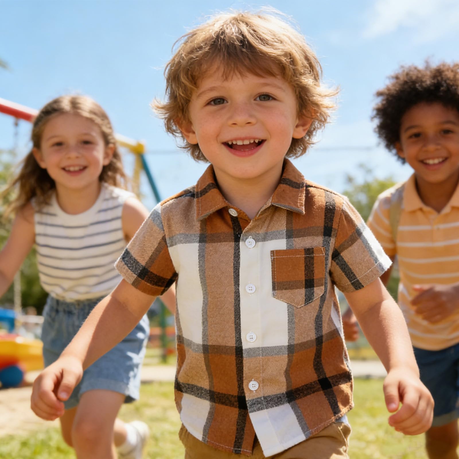Winmany Camicia Quadri Maniche Corte per Ragazzi Camicie Button Down per Bambini Vestiti Estivi a Quadri per 1-8 Anni