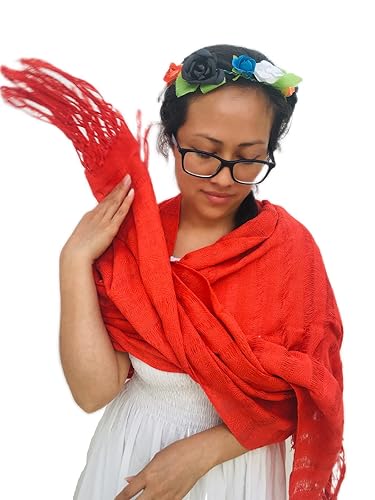 Typical Mexican orange Rebozo  2.4 meters  95 inches (including fringes) modelo deshilado