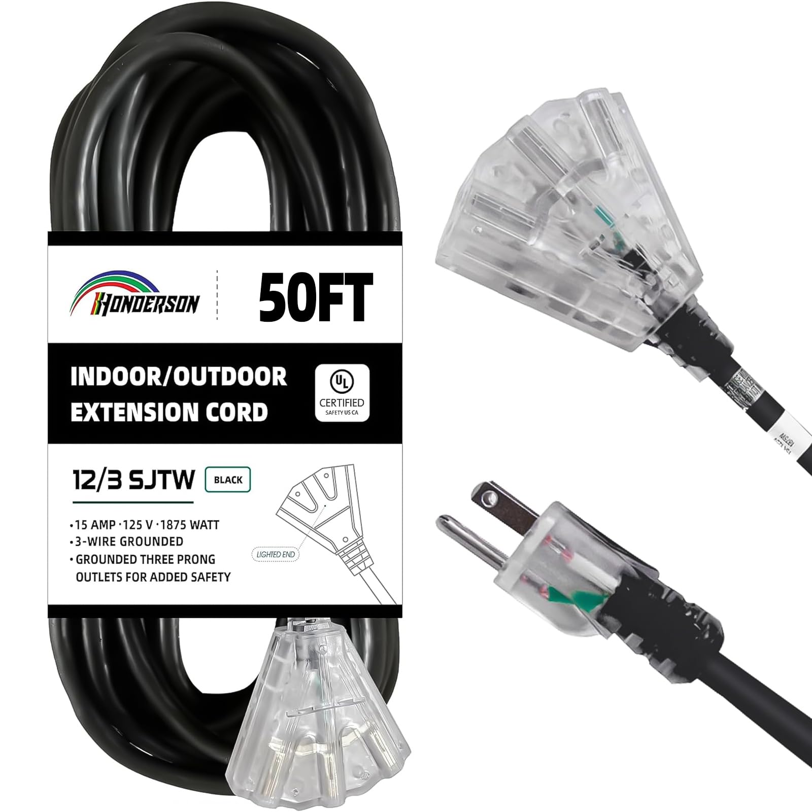 HONDERSON 50 Ft 12 Gauge 3-Outlet Extension Cord
