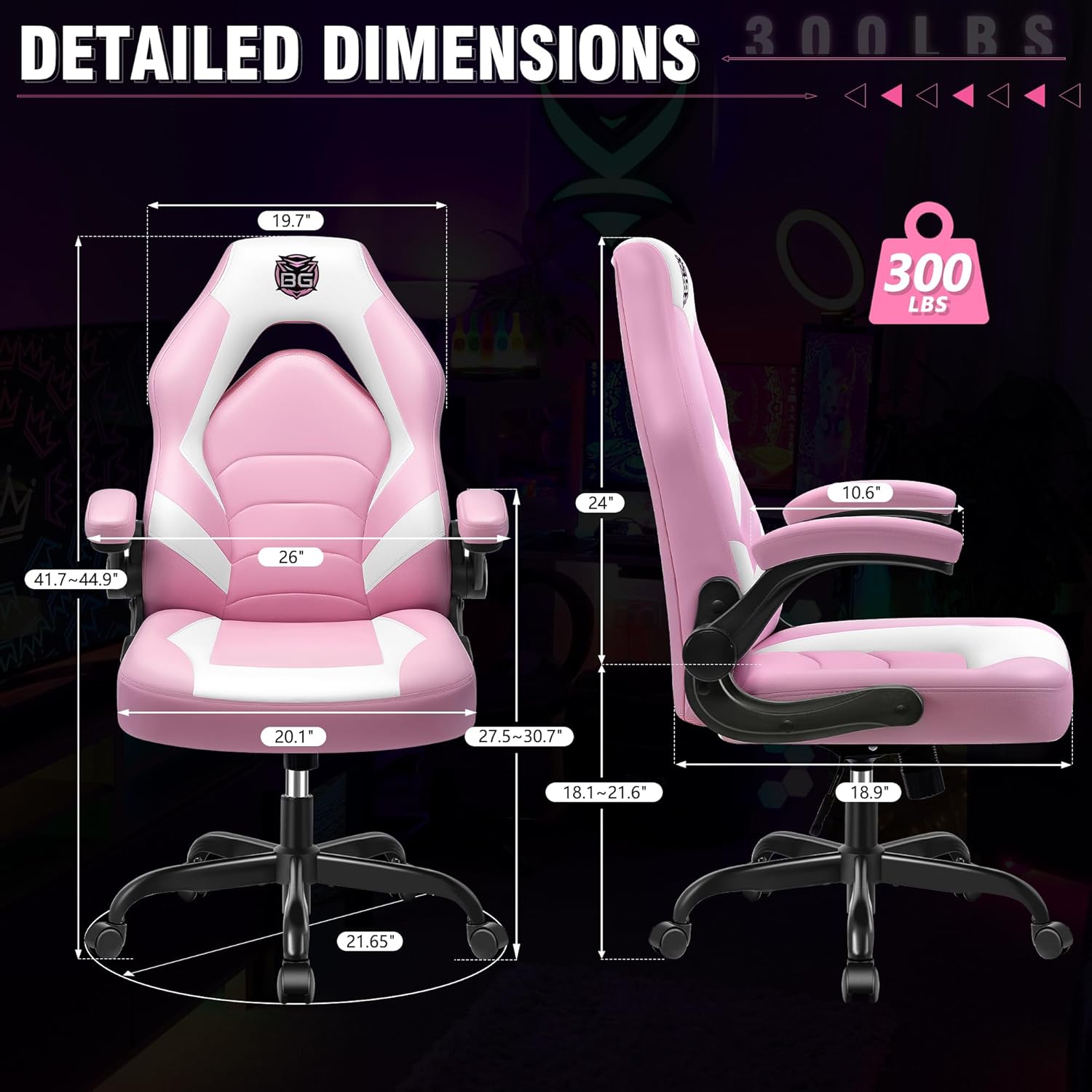7156bQchjKL._AC_SL1500_ Gaming Chair, Leather High-Back Home Office Desk Chair with Flip-Up Arms, Ergonomic Padded Rolling Wheels Swivel Tilt Gamer Computer Chair with Comfy Lumbar Support, Height Adjustable, Pink
