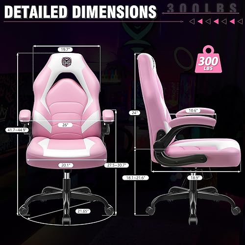 Miniatura 3 de Silla Gaming, Silla de Escritorio de Cuero con Respaldo Alto para Oficina en Casa con Brazos Abatibles, Ruedas Rodantes Acolchadas Ergonómicas