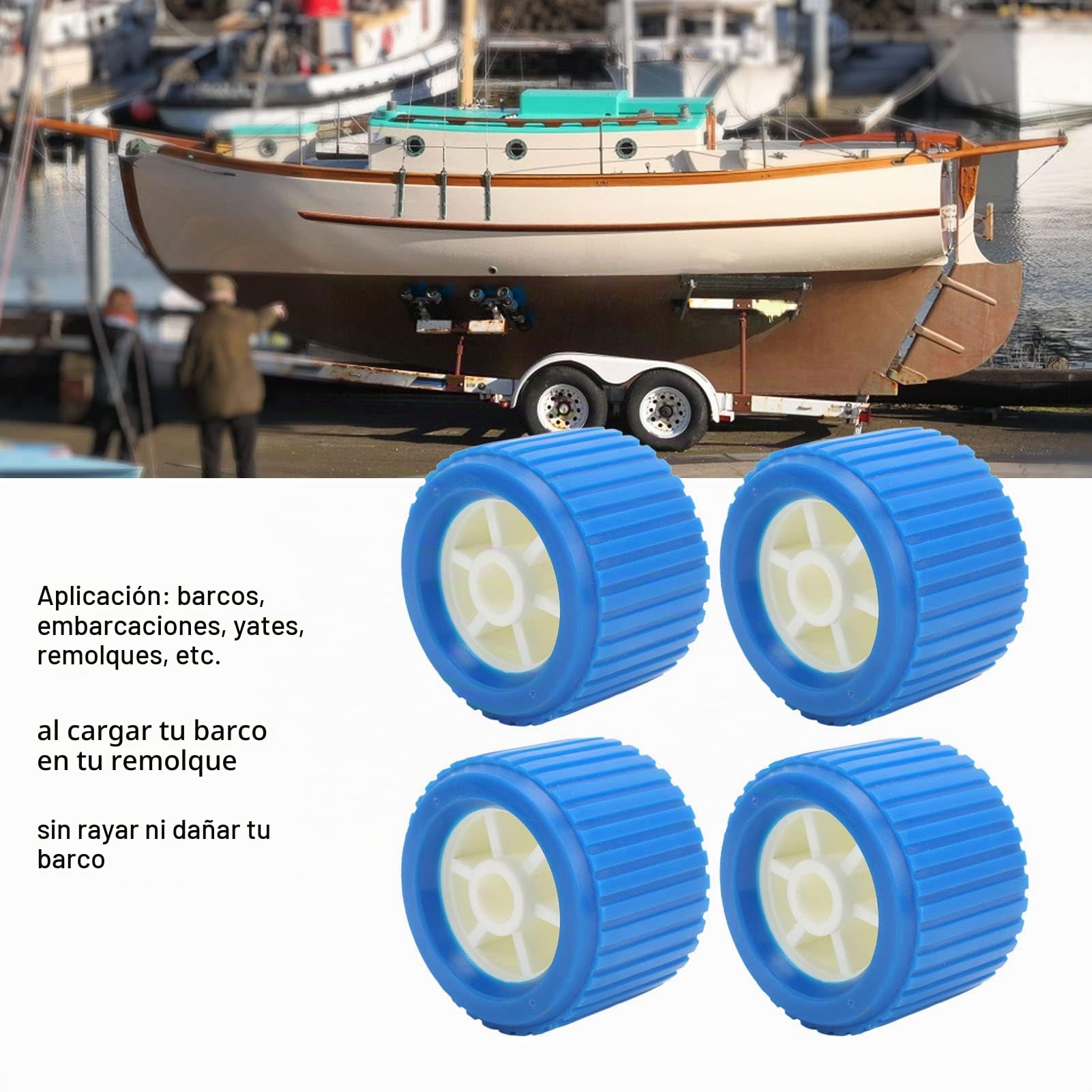 4 PCS Rodillo Remolque Nautico, Rodillo Oscilante Acanalado Marino Prueba de Arañazos para Barcos, Yates, Remolques